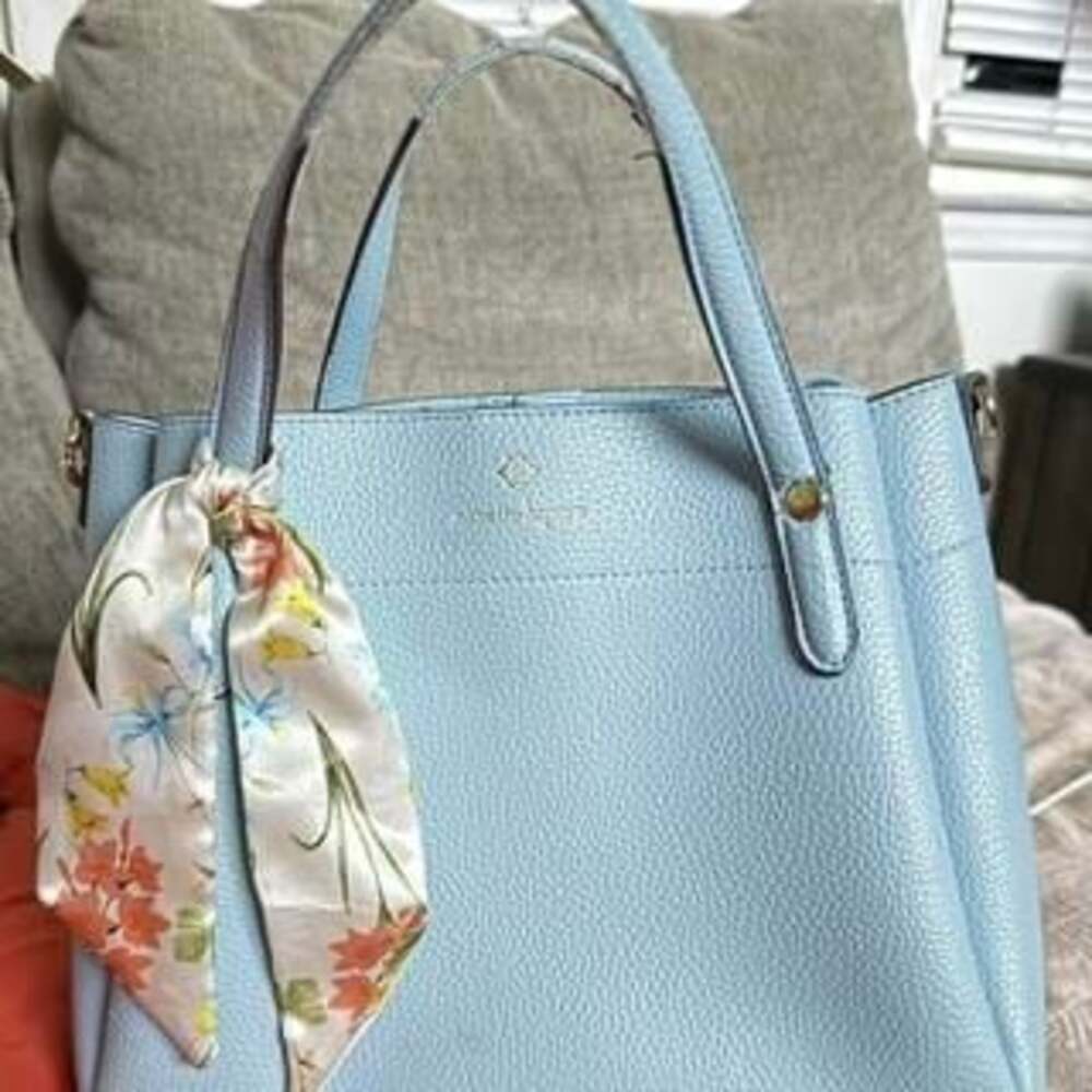 Nanette Lepore Light Blue Leather Tote Bag with Detachable Scarf